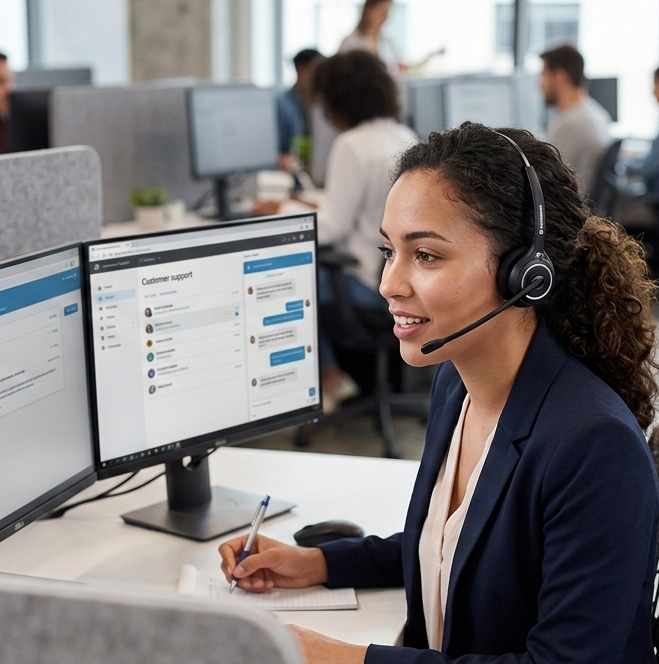 An overhead perspective of a long, modern co-working desk complete with integrated power solutions and ergonomic seating.